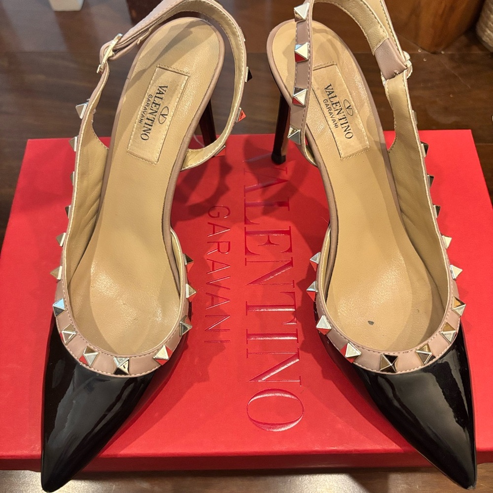 Valentino Black Patent Leather Slingback Heels